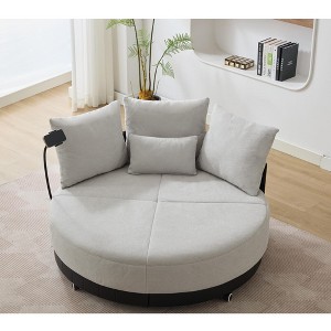 52.75'' Oversized Round Swivel Chair with Adjustable Phone Stand, 360° Rotating Chair for Couples, Soft Polyester Upholstery - ModernLuxe - 1 of 4