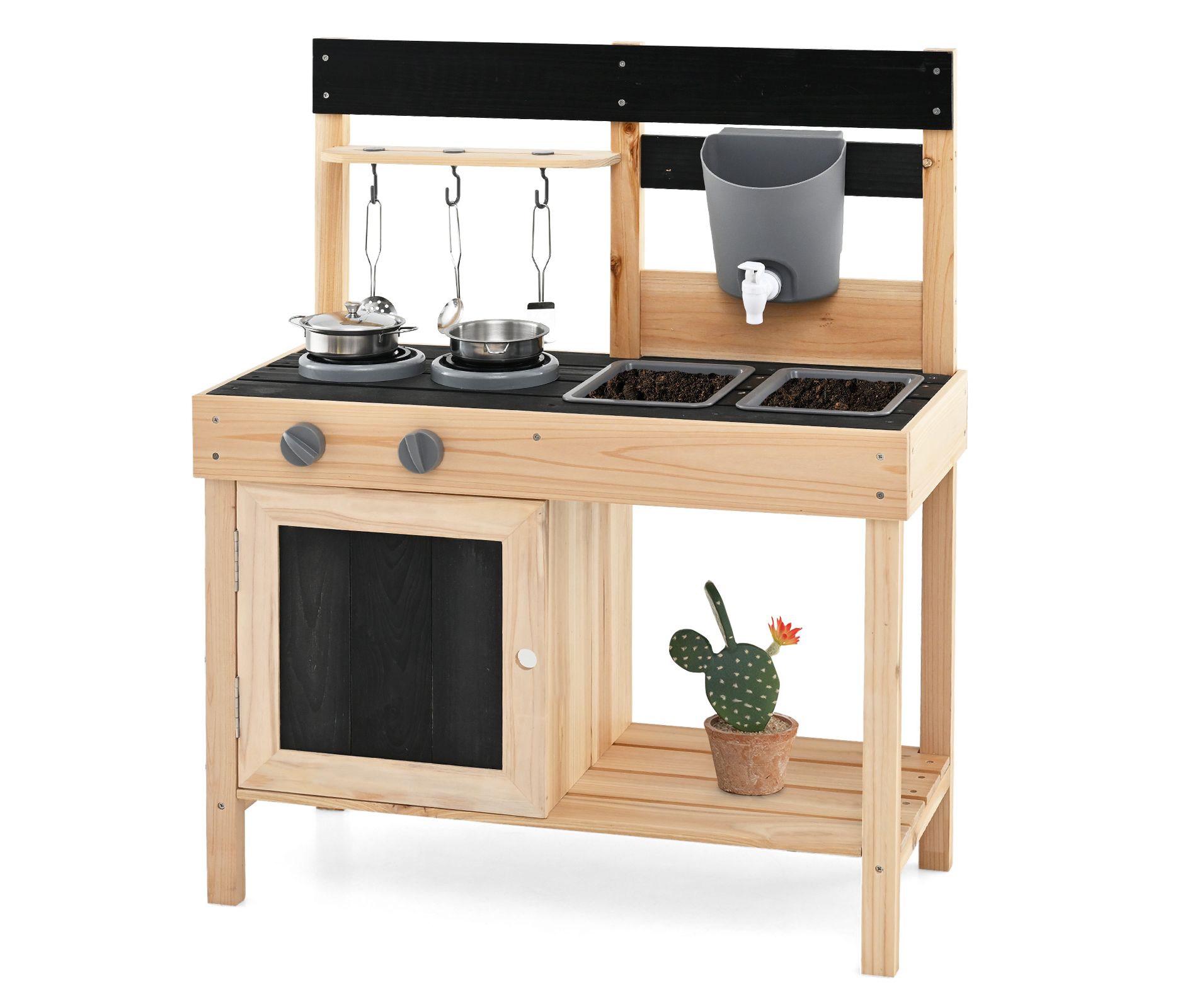 Costway Mud Kitchen Playset Outdoor Kids Pretend Play Kitchen w/2 Removable Sinks Faucet