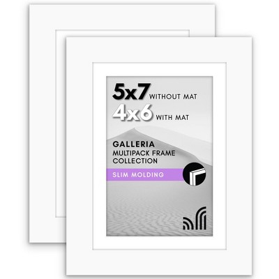 Americanflat 5x7 Picture Frame with Polished Plexiglass - Set of 2 - Use as 4x6 Frame with Mat or Display 5x7 Photo Without Mat - White