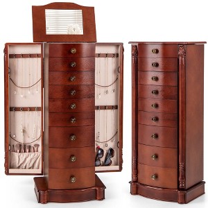 Costway Wood Jewelry Cabinet Storage Chest Stand Organizer Necklace - 1 of 4