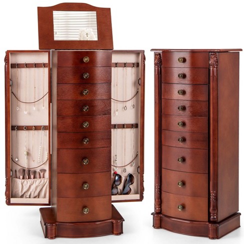 Wooden Jewelry Cabinet Storage Organizer with 7 Drawers - 14.8(L) x 9(w) x 38.6(H) - Brown