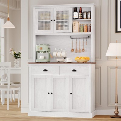 Kitchen Pantry Storage Cabinet, 71" Tall Wood Pantry Cabinet with Microwave Stand