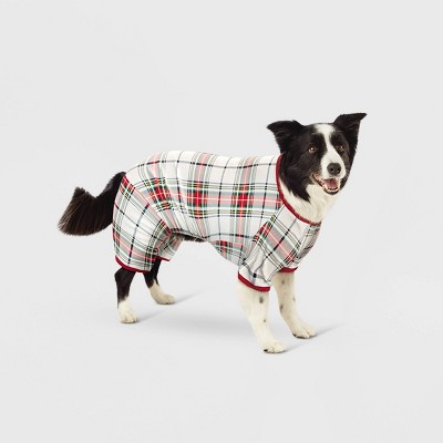 Holiday Plaid Flannel Dog and Cat Pajama with Sleeves - Wondershop™ White XS