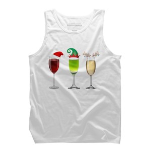 Men's Design By Humans Red Wine Glass Santa Elf Hat Reindeer Horn Christmas By Forever9 Tank Top - 1 of 3