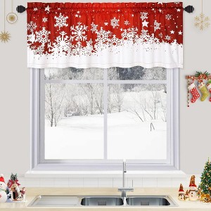 Red Christmas Room Darkening Velvet Kitchen Curtain with Snowflake Print - 1 of 4