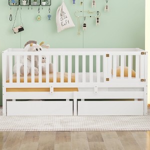 NicBex Twin Size Wooden Daybed, Modern Sofa Bed Frame with 2 Storage Drawers, Fence and Door for Boy and Girl - 1 of 4