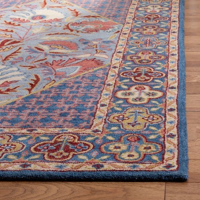 Heirloom Blue & Red Hand-Tufted Wool Square Rug - 6' x 6'