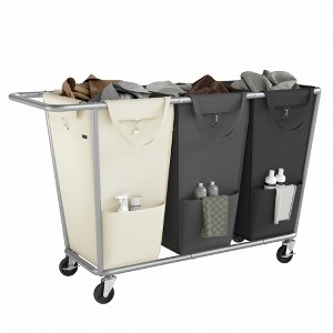 3-Section Laundry Basket with Wheels, Removable Bags, Steel Frame, 76.6 Gallons (290 L), White, Gray, and Black - 1 of 4
