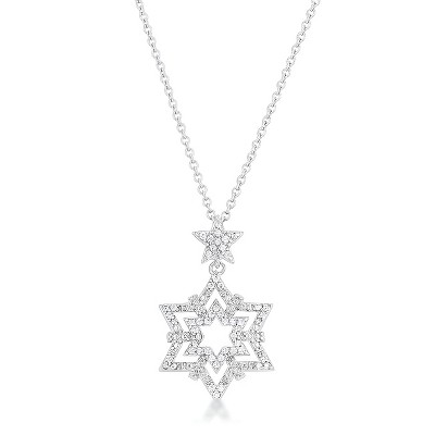 Slickblue 0.3ct CZ Rhodium Star Drop Necklace, Women’s Classic Pendant with 18-Inch Chain + Extender