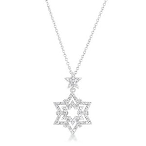 Slickblue 0.3ct CZ Rhodium Star Drop Necklace, Women’s Classic Pendant with 18-Inch Chain + Extender - 1 of 4