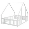CAVINAS Twin Size Wood Montessori Bed with Guardrails and Slats,Modern Tent-Shaped Floor Bed Frame with Door,Toddler Bed for Bedroom - 4 of 4
