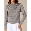 INSPIRE CHIC Women's Satin Casual Pleated Cowl Neck Puff Long Sleeve Dressy Office Work Shirt - 2 of 4