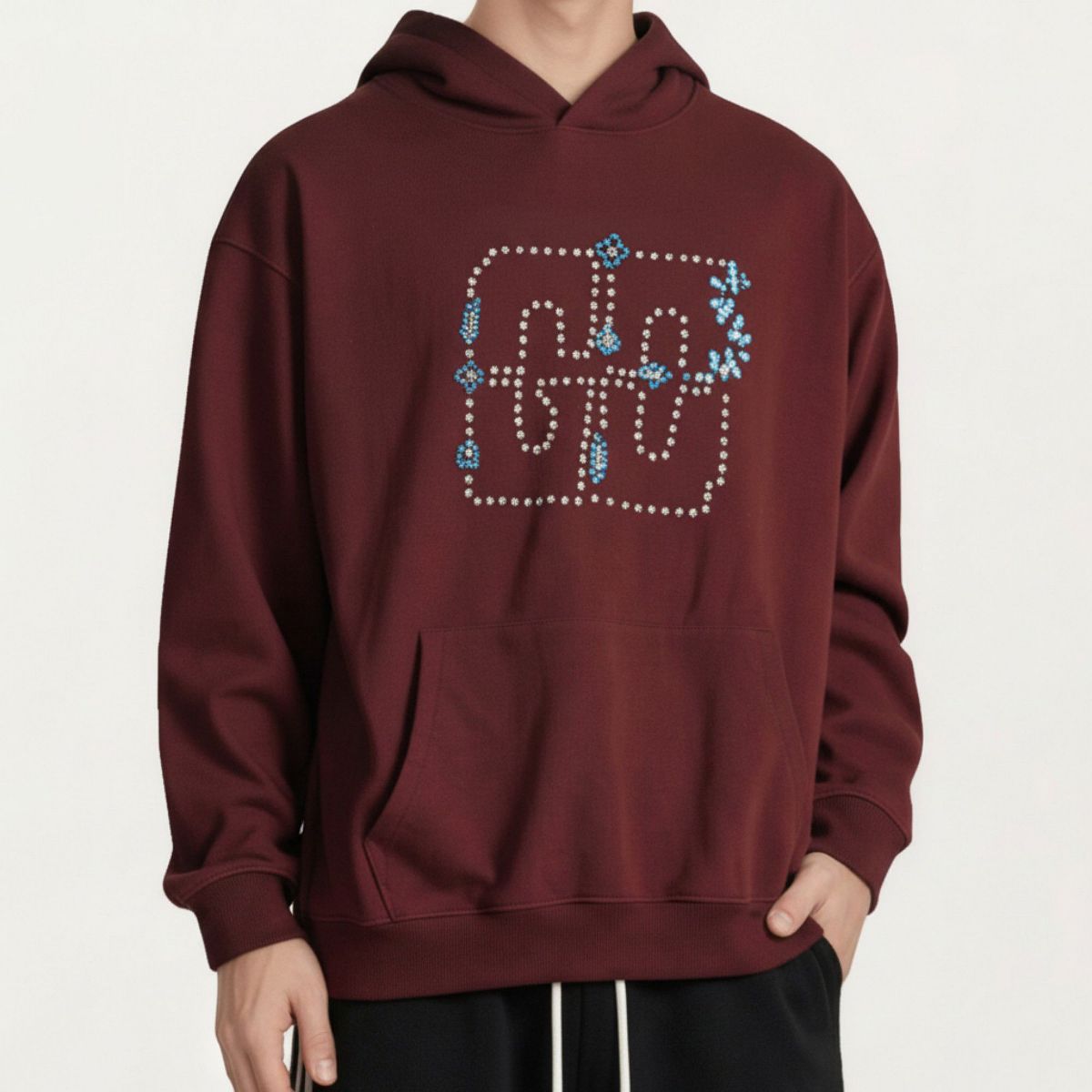 Anna-Kaci Men's Embroidered Pullover Hoodie with Front Pocket and Relaxed Fit - thumbnail 7