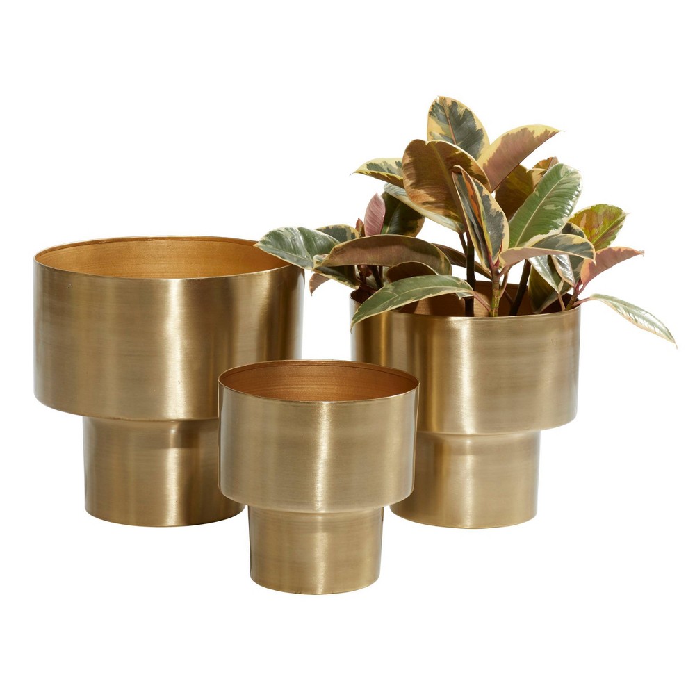 Photos - Flower Pot Set of 3 Metal Planters Gold - Olivia & May: Indoor/Outdoor, No Drainage