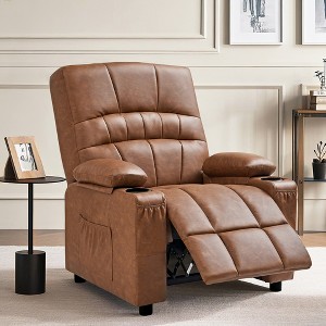 VECELO Power Recliner Chair with Massage and Heat, Upholstered PU Leather Massage Chair, 35” Adjustable Rocking Electric Chair for Living Room, Brown - 1 of 4