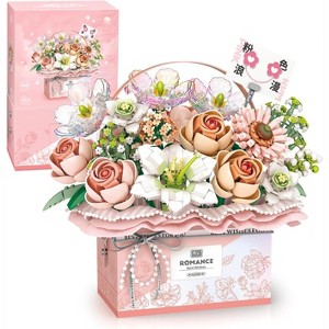 1212 PCS Block Rose Flowers DIY Bouquet Building Set with Handheld Box & Light for Kids Girlfriend Mom Birthdays Decorative Pink Color Gift - 1 of 4