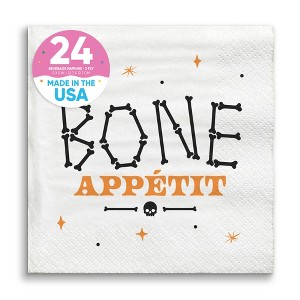 Big Dot of Happiness Bone Appetit Party Napkins, Skeleton Halloween Party Decor, White 3-Ply Paper Beverage Napkins - 24 Count - 1 of 4