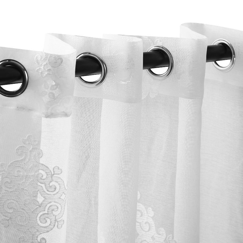 Damask Semi-Sheer 2-Piece Curtain Panel Set with Stainless Grommet Header - Blue Nile Mills, 2 of 5