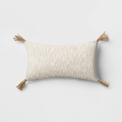 Creative Co-op Tufted Lumbar Pillow with Chambray Back | Wool Blend