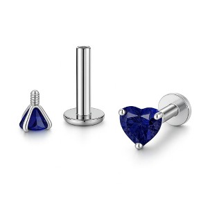 Small Heart Solitaire Flat Back Stud Earrings Body Piercings by Ginger Lyne 2 Sets 3mm CZ Stainless Steel 16g 6mm and 8mm Lengths - 1 of 4