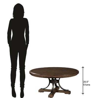 Elegant Transitional 42" Round Cocktail Table in Brown Wood & Metal