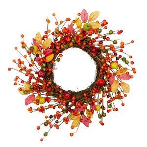 Northlight Berries and Apples Foliage Twig Artificial Thanksgiving Wreath - 18-Inch, Unlit - 1 of 4