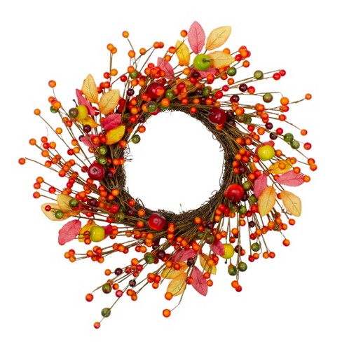 Northlight Berries and Apples Foliage Twig Artificial Thanksgiving Wreath - 18-Inch, Unlit - image 1 of 4