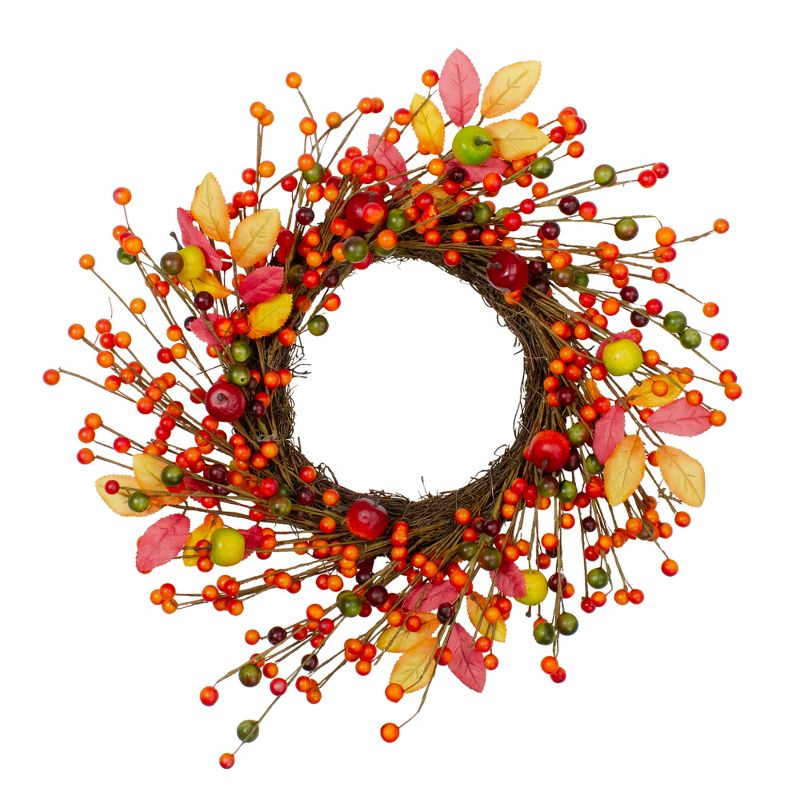 Northlight Berries and Apples Foliage Twig Artificial Thanksgiving Wreath - 18-Inch, Unlit, 1 of 5