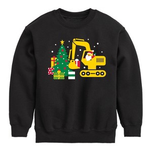 Boys' - Instant Message - Santa Excavator Christmas Presents Graphic Long Sleeve Fleece Sweatshirt - 1 of 4