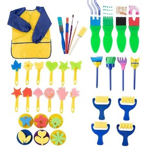 Imagine Studios 36 Piece Painting Kit for Kids with Foam Paint Brushes, Rollers, Stamps, and Small Apron - 1 of 4
