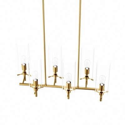 Skylark Satin Brass 6-Light Chandelier with Clear Glass Shades