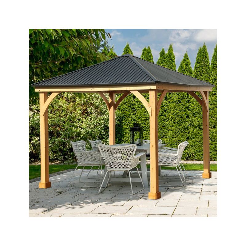Aoodor Patio Solid Wooden Gazebo 10 x 10 ft. Hardtop Roof for Garden, 2 of 7