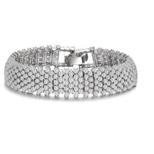 Guili Sterling Silver Rhodium Plated with Clear Round Cubic Zirconia Five-Row Bracelet, Sparkling and Luxurious Design for Every Occasion - 1 of 3