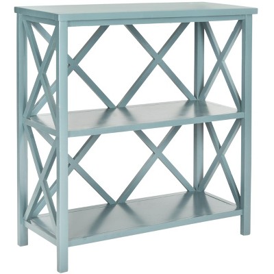 Transitional Liam 2-Tier Open Bookcase in Slate Teal