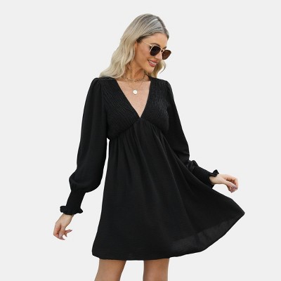 Women's Maroon Smocked V-Neck Mini Dress - Cupshe