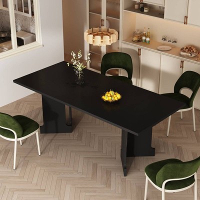 FUFU&GAGA 78.7''W Contemporary Black Dining Table,Minimalist Rectangular Kitchen Table, Large Prep Table with Geometric Legs for 6-8 People