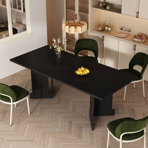 FUFU&GAGA 78.7''W Contemporary Black Dining Table,Minimalist Rectangular Kitchen Table, Large Prep Table with Geometric Legs for 6-8 People - 1 of 4
