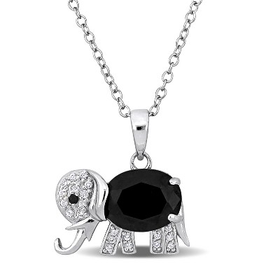 EVERLY JEWELRY | Sterling Silver Elephant Pendant 3 5/8 CT TGW Black Spinel & White Topaz Necklace with Chain, 18 inc & 2 inc