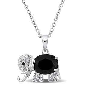 EVERLY JEWELRY | Sterling Silver Elephant Pendant 3 5/8 CT TGW Black Spinel & White Topaz Necklace with Chain, 18 inc & 2 inc - 1 of 4