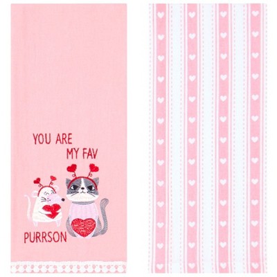 The Lakeside Collection Set of 2 Valentine's Day Embroidered Kitchen Towels