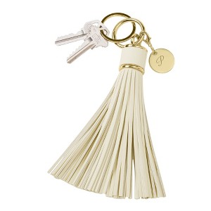 Personalization Mall Engraved Cream Leather Tassel Keychain & Bag Tag - 1 of 3