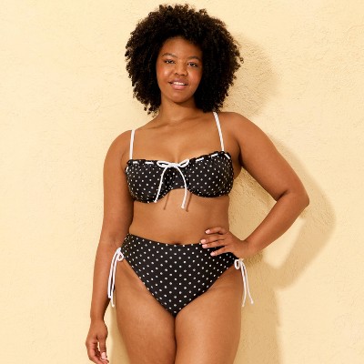 Shade & Shore Women's Polka Dots Adjustable Side-Tie High Waist Medium Coverage Bikini Bottom - Shade & Shore™ Black M — фото 4