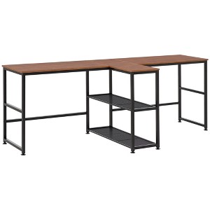 Aghana Digitals 83" Dark Walnut Double Workstation Desk with 2-Tier Storage Shelves, Spacious - 1 of 4