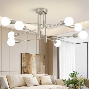 POWLIG 8-Light Nickel Mid Century Modern Nordic Sputnik Chandelier Flush Mount - 1 of 4