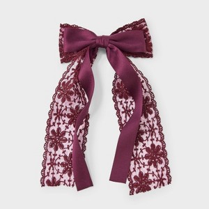 Satin Ribbon/Floral Lace Bow Hair Barrette - Wild Fable™ Burgundy - 1 of 3