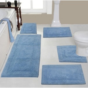 Set of 5 Classy Bathmat Collection Blue Cotton Tufted Bath Rug - Home Weavers - 1 of 4