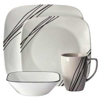 Corelle Square 16pc Vitrelle Simple Sketch Dinnerware Set