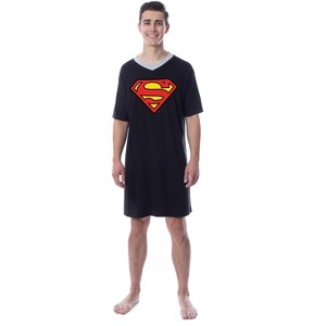 DC Comics Mens' Superman Character  Nightgown Sleep Pajama Shirt Black - 1 of 4