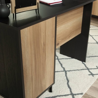 Mid-Century Modern Brown Wood Corner Desk with Drawers & Filing Cabinet