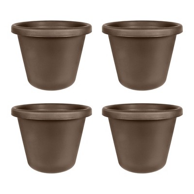 The HC Companies 24 Inch Classic Durable Plastic Flower Pot Container Garden Planter with Molded Rim and Drainage Holes, Chocolate Brown (4 Pack)